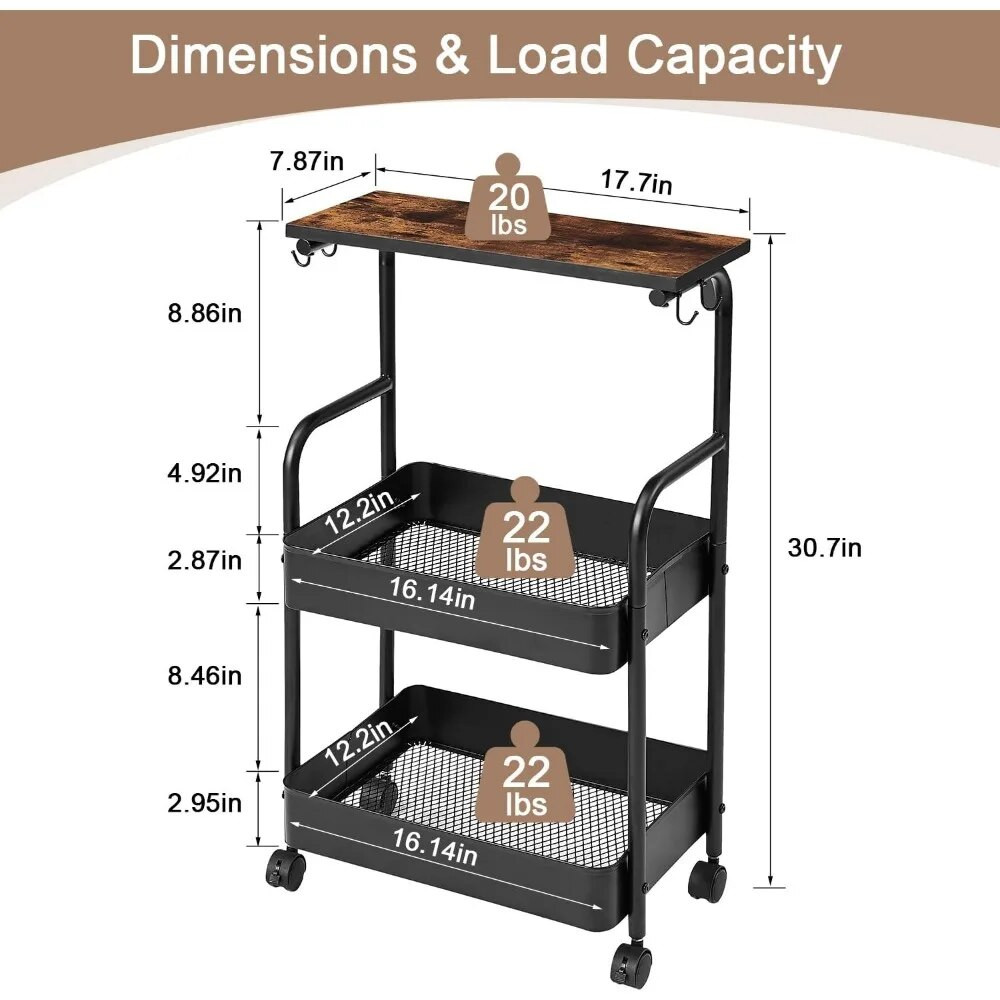 Dimensions and load capacity diagram of the rolling cart